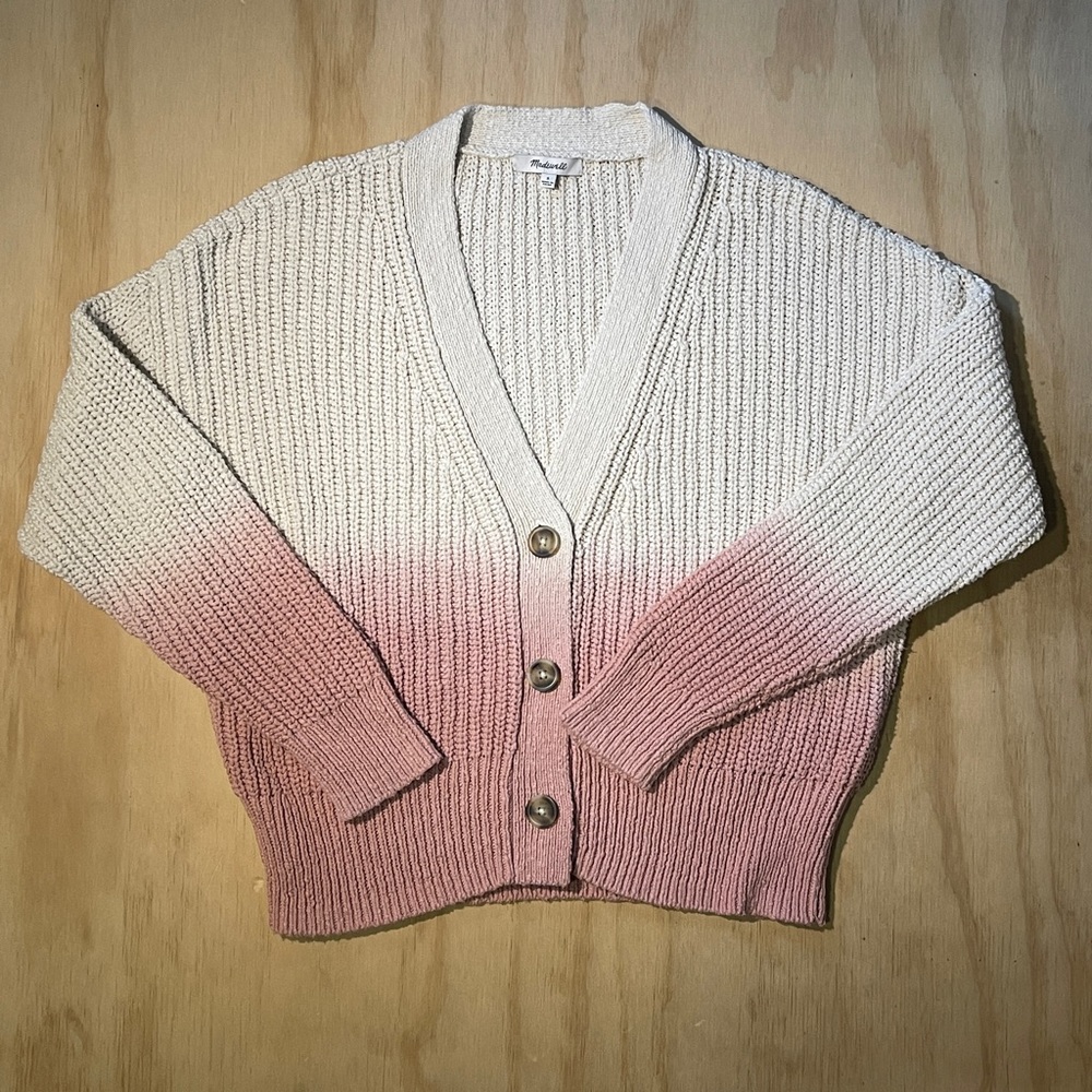 Madewell Courtland Cardigan Pink Ombre Dip-Dye Size S 100% Cotton Button Front